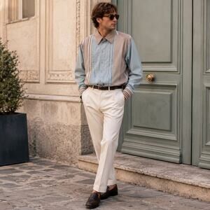 Sharagano Y2K Striped Euro Mens Button Top Sz 42 French Artsy Retro Coastal